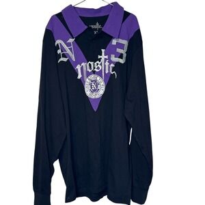 Nostic Men Shirt Y2K Vintage Streetwear Long Sleeve Embroidered Black XXL NWOT